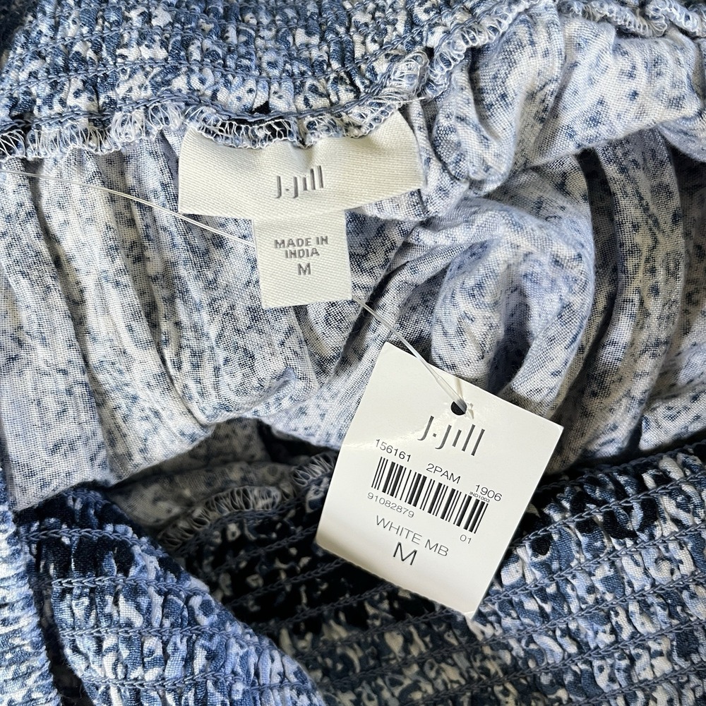 J. Jill Smocked Waist Maxi Skirt Womens‎ Medium Blue Print Tassel Drawstring NWT - Picture 6 of 6